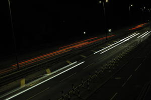 artificial lighting, car lights, city lights, elevated, England, evening, London, night, outdoor lighting, road, The United Kingdom, urban, winter