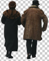 back, casual, caucasian, couple, cutout, cutout couples, cutout people, day, elderly, eye level view, natural light, walking, winter