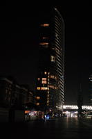 artificial lighting, building, building, city, cityscape, England, eye level view, housing block, London, night, pavement, promenade, residential, sidewalk, The United Kingdom, tower, winter