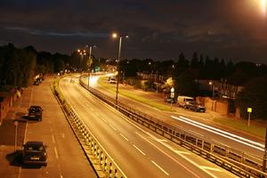 artificial lighting, car, effect, elevated, England, evening, London, road, The United Kingdom