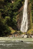 day, eye level view, river, summer, sunlight, sunny, sunshine, waterfall, woodland