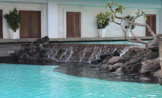 Bali, day, eye level view, hotel, Indonesia, pool, resort, summer, sunny, waterfall