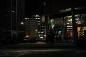 artificial lighting, building, cafe, England, eye level view, London, night, restaurant, spring, street, The United Kingdom, urban