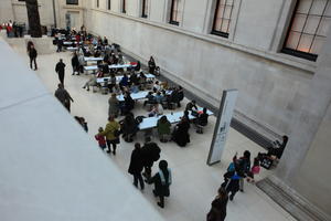 above, British Museum, cafe, crowd, day, England, indoor lighting, interior, London, museum, natural light, people, sitting, The United Kingdom, winter