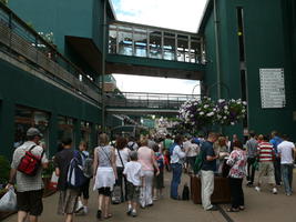 crowd, day, England, eye level view, flower, hanging, people, summer, tennis court, The United Kingdom, Wimbledon