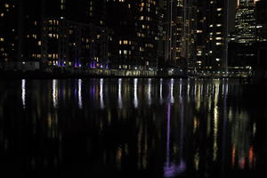 artificial lighting, cityscape, England, eye level view, London, night, reflected, river, The United Kingdom