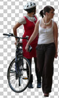 casual, caucasian, couple, cutout, cutout couples, cutout people, cycling, day, diffuse, diffused light, eye level view, female, front, summer, walking, woman