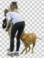 back, casual, caucasian, cutout, cutout couples, cutout people, day, dog, eye level view, overcast, people, summer