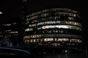 artificial lighting, building, city, city lights, England, eye level view, facade, Liverpool, night, office building, outdoor lighting, The United Kingdom, urban