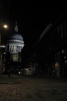 artificial lighting, city, city lights, England, eye level view, London, night, outdoor lighting, pavement, St Paul