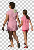 back, casual, caucasian, couple, cutout, cutout couples, cutout people, day, eye level view, mother and child, summer, sunny, walking