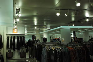 artificial lighting, ceiling, clothing, England, eye level view, indoor lighting, interior, London, retail, shop, The United Kingdom