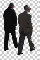 back, caucasian, couple, cutout, cutout couples, cutout people, day, elderly, eye level view, man, sunny, walking