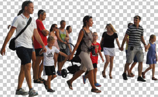 casual, caucasian, cutout, cutout groups, cutout people, day, diffuse, diffused light, eye level view, group, people, summer, walking