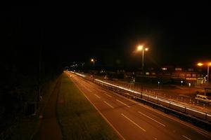 artificial lighting, elevated, England, evening, grass, London, road, The United Kingdom