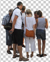 back, casual, caucasian, cutout, cutout groups, cutout people, day, diffuse, diffused light, eye level view, group, standing, summer