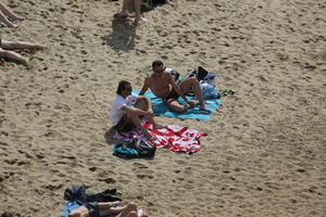 Aquitaine, beach, Biarritz, day, elevated, France, people, spring, summer, sunbathing, sunlight, sunny, sunshine