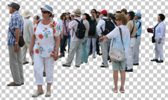 casual, cutout, cutout groups, cutout people, day, diffuse, diffused light, eye level view, group, standing, summer, tourist