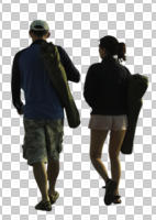 back, casual, caucasian, cutout, cutout couples, cutout people, day, eye level view, female, people, summer, walking