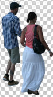 back, casual, couple, cutout, cutout couples, cutout people, day, eye level view, natural light, walking