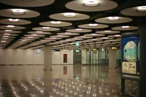 airport, artificial lighting, autumn, Barajas Airport, ceiling, evening, eye level view, floor, indoor lighting, interior, light, Madrid, Spain