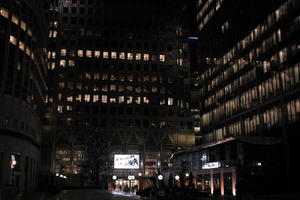 artificial lighting, building, building, England, eye level view, London, night, office, plaza, The United Kingdom, winter