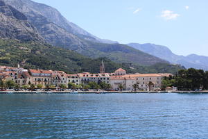 boat, Croatia, day, eye level view, Makarska, marina, seascape, Splitsko-Dalmatinska, summer, town, tree, vegetation