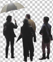 autumn, casual, caucasian, cutout, cutout groups, cutout people, day, elderly, eye level view, people, standing, umbrella