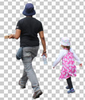 ambient light, back, casual, child, cutout, cutout groups, cutout people, day, eye level view, family, group, walking