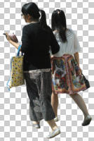 asian, back, casual, couple, cutout, cutout couples, cutout people, day, eye level view, female, summer, sunny, walking, woman