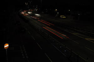 artificial lighting, car lights, city lights, elevated, England, evening, London, night, outdoor lighting, road, The United Kingdom, urban, winter