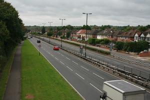 car, day, elevated, England, grass, guardrail, London, natural light, road, The United Kingdom, vegetation