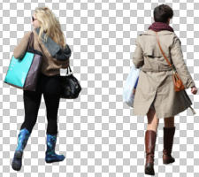 back, casual, caucasian, cutout, cutout people, cutout women, day, eye level view, sunny, walking, winter, woman