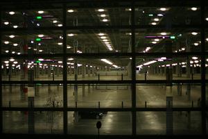 artificial lighting, eye level view, light, Madrid, parking, Spain