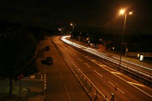 artificial lighting, car, effect, elevated, England, evening, London, road, The United Kingdom