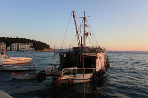 boat, Croatia, dusk, evening, eye level view, Makarska, quay, seascape, Splitsko-Dalmatinska