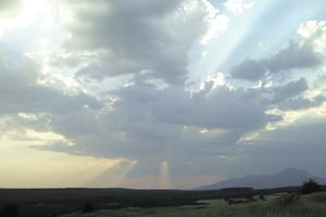 Andalucia, cloud, dusk, eye level view, San Pedro, sky, Spain, summer, sun glare, sunset