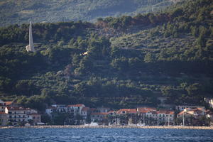 art, building, coastline, Croatia, day, eye level view, Makarska, mountain, object, seascape, Splitsko-Dalmatinska, summer, tree, vegetation, woodland