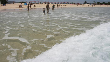 beach, Canarias, day, eye level view, group, Las Palmas, people, Spain, summer, sunbathing, sunny, water, waves