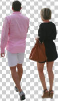 ambient light, back, casual, caucasian, couple, cutout, cutout couples, cutout people, day, eye level view, summer, walking