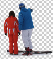 back, couple, cutout, cutout couples, cutout people, day, diffuse, diffused light, eye level view, people, skiing, sporty, winter