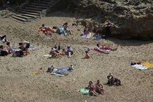 Aquitaine, beach, Biarritz, day, elevated, France, people, spring, sunbathing, sunlight, sunny, sunshine