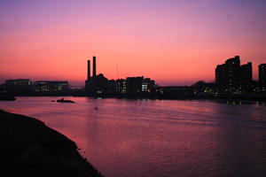 cityscape, clear, dusk, elevated, England, evening, eye level view, London, river, river thames, silhouette, sunset, The United Kingdom, twilight, winter