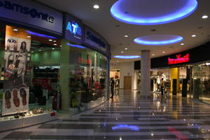 architecture, artificial lighting, Bulgaria, ceiling, column, eye level view, floor, indoor lighting, interior, retail, shop, shopping centre, summer, Varna