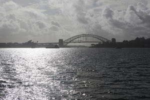 Australia, bridge, dusk, eye level view, New South Wales, seascape, silhouette, summer, Sydney