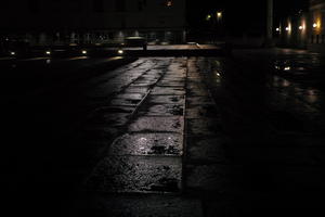 artificial lighting, city, Croatia, eye level view, night, pavement, pavement, paving, plaza, spring, wet, Zadar, Zadarska