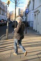 afternoon, back, day, England, eye level view, London, man, natural light, people, side, street, The United Kingdom, walking, winter, winter