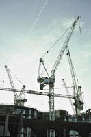 afternoon, below, bridge, building, building-site, cityscape, crane, demolition site, England, London, The United Kingdom