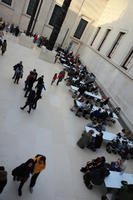 above, British Museum, cafe, crowd, day, England, indoor lighting, interior, London, museum, natural light, people, sitting, The United Kingdom, walking, winter