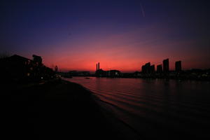 cityscape, clear, dusk, dusk, elevated, England, evening, eye level view, London, river, river thames, silhouette, sunset, The United Kingdom, twilight, winter